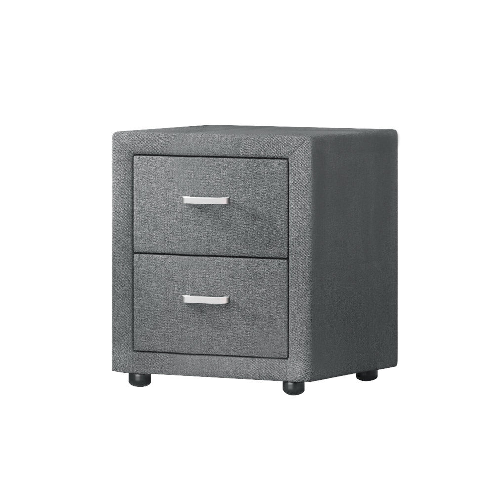 Artiss Caden Grey Fabric Bedside Table with Two Drawers