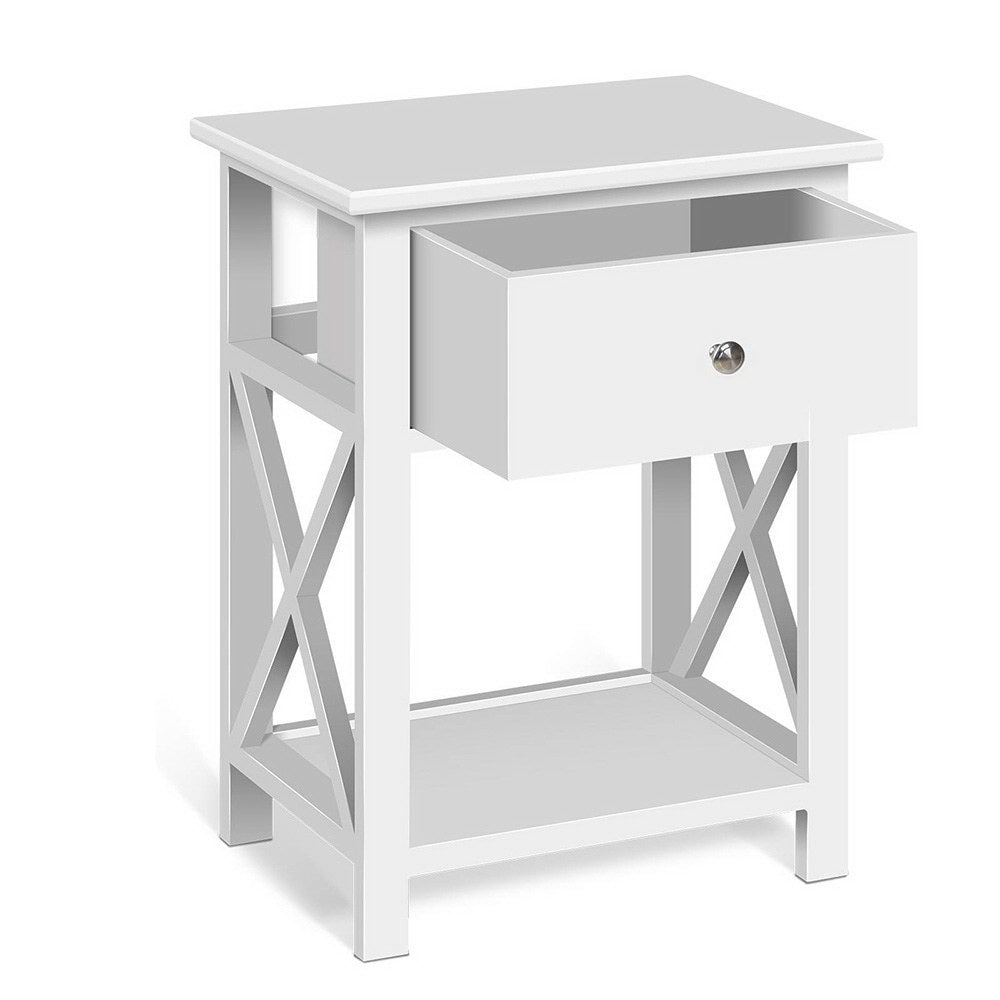 Artiss Emma White Bedside Table with Drawer and Shelf