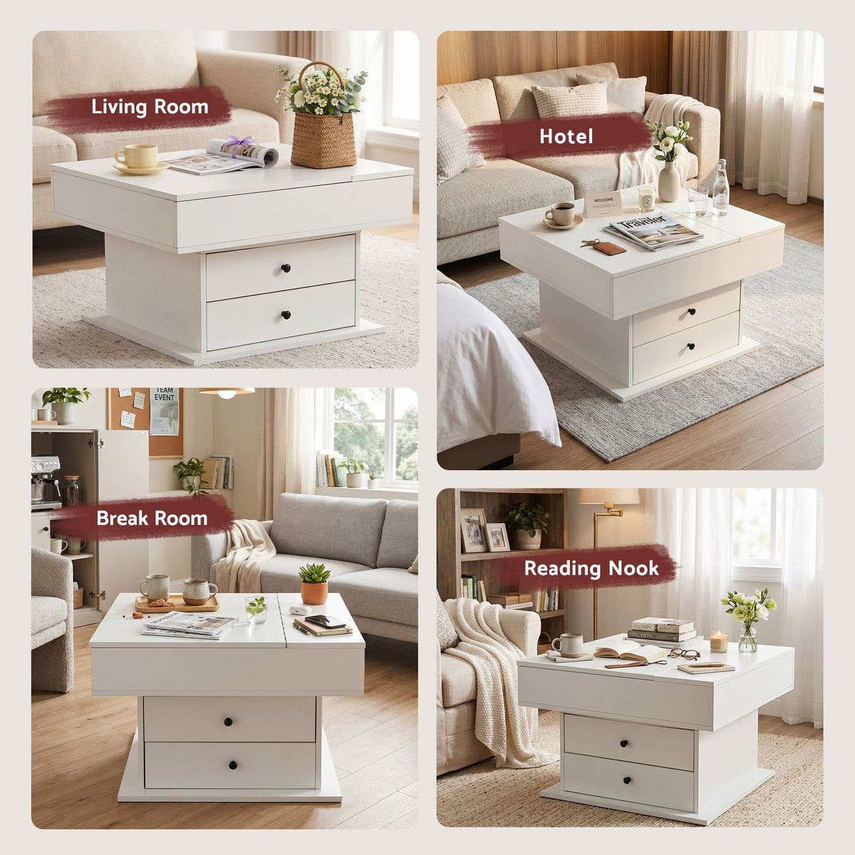 Artiss White Lift Top Coffee Table with Rotating Top