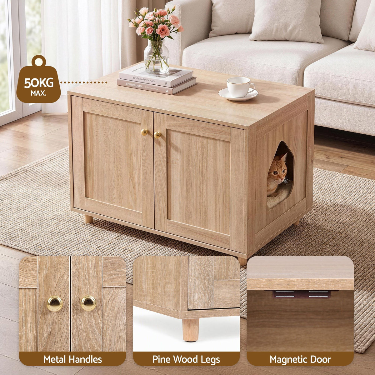 Artiss Coffee Table with Cat House, 80 cm