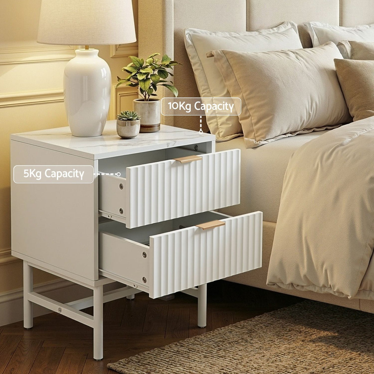 Artiss White Bedside Tables with Two Drawers, Set of 2