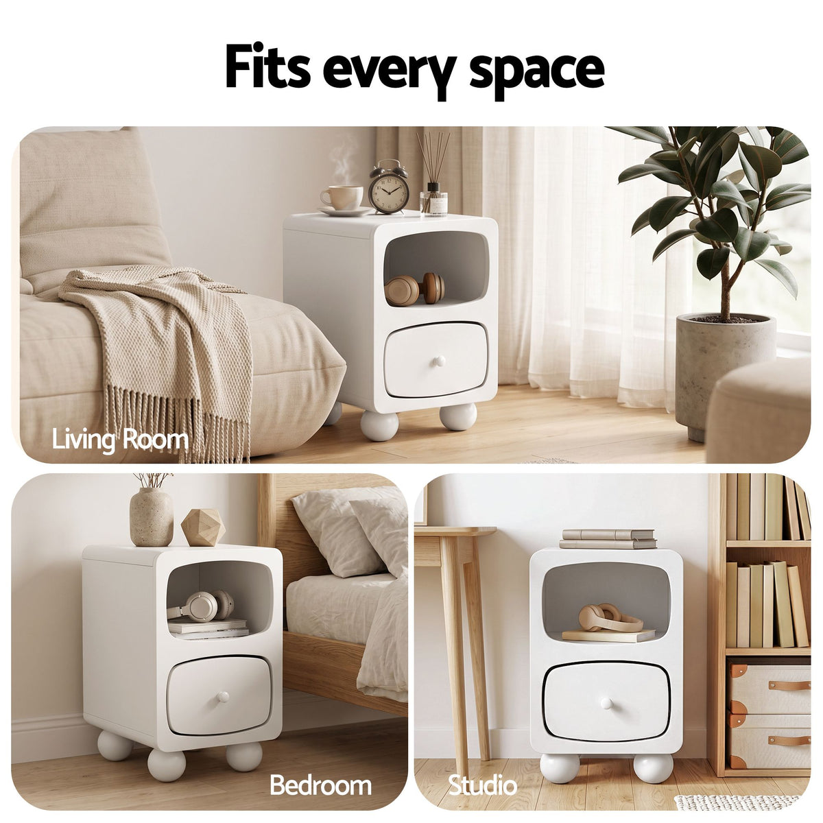 Artiss White Bedside Table with Drawer and Shelf