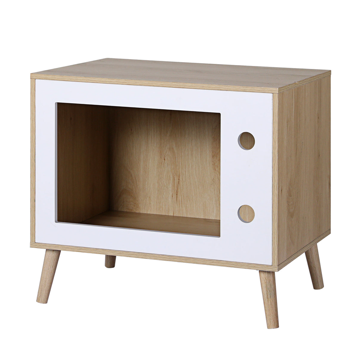 Artiss Cat Nest Bedside Table in Pine and White, 60 cm