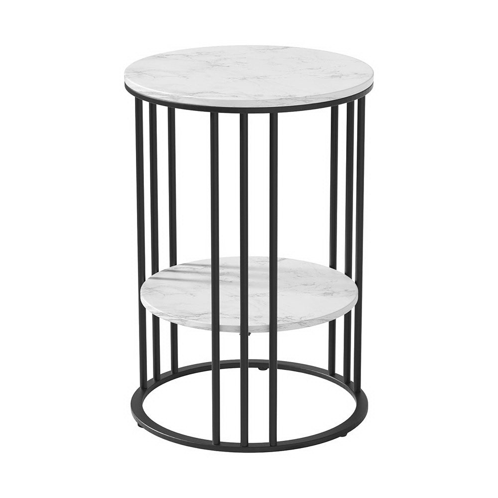 Artiss Round Marble Effect Coffee Table with Shelf