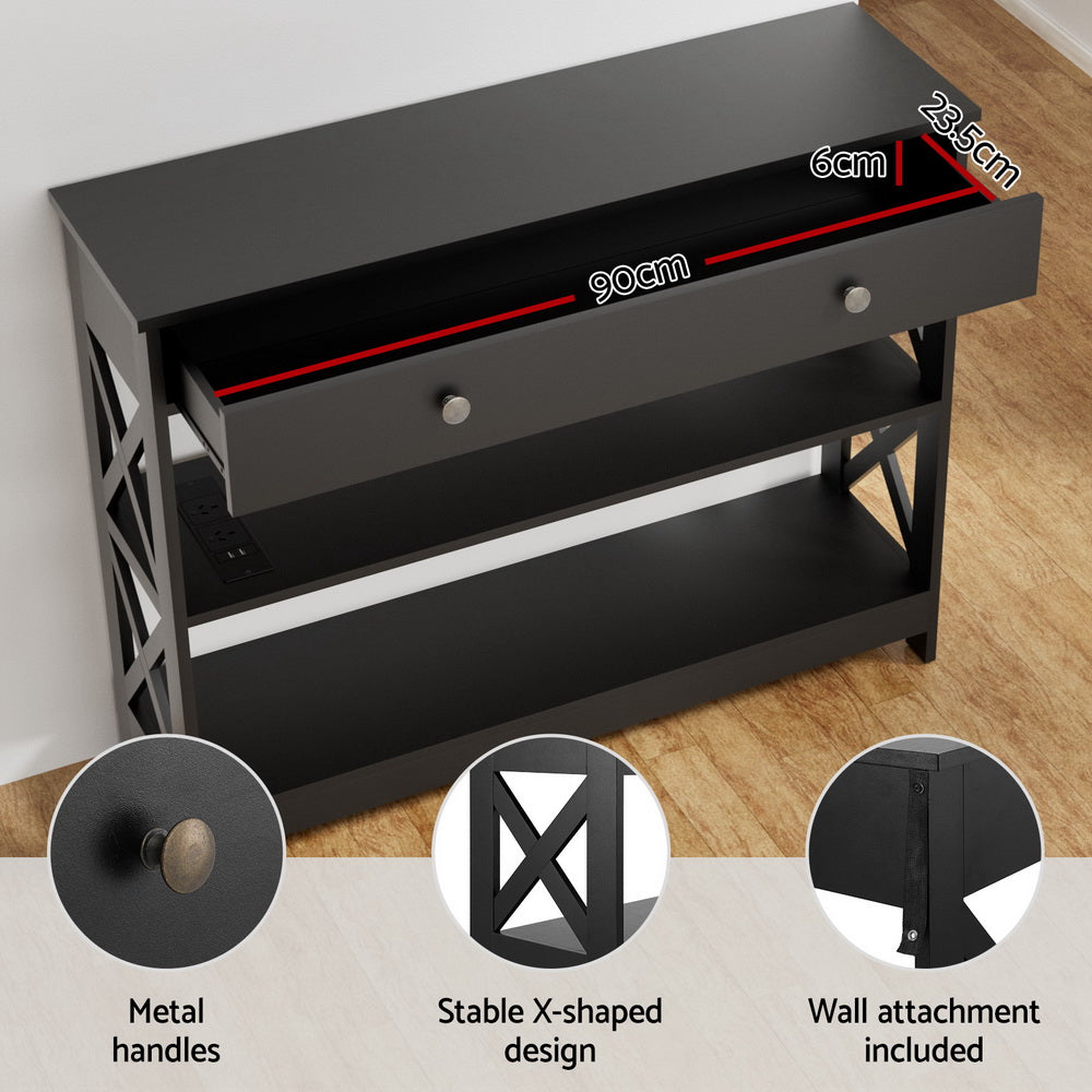 Artiss Black Console Table with USB Outlets