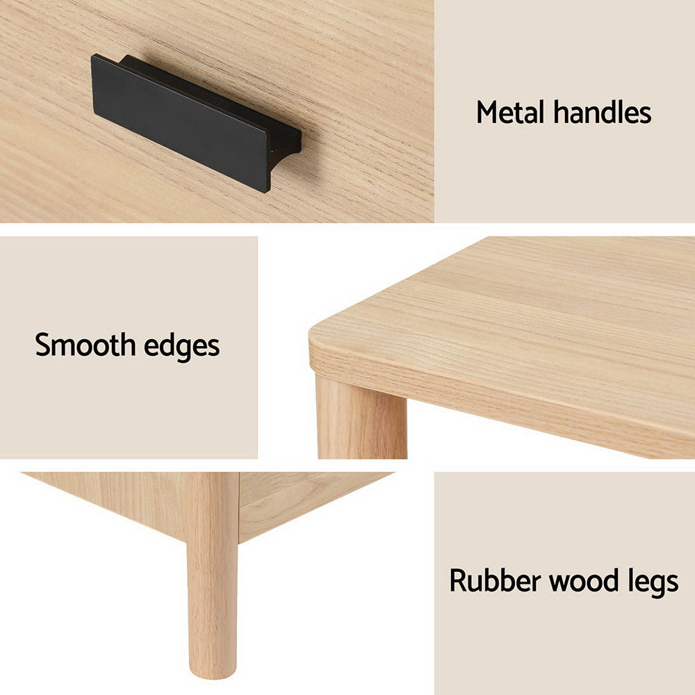 Artiss Pine Finish Two Drawer Bedside Table