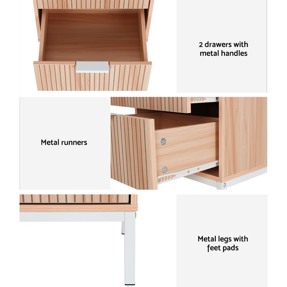 Artiss Lura Pine and White Bedside Tables, Set of 2