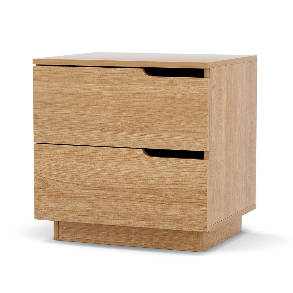 Artiss Pine Finish Bedside Table with Two Drawers, 48 cm