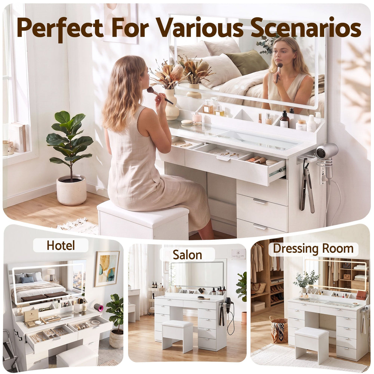 Artiss White LED Dressing Table with Ten Drawers