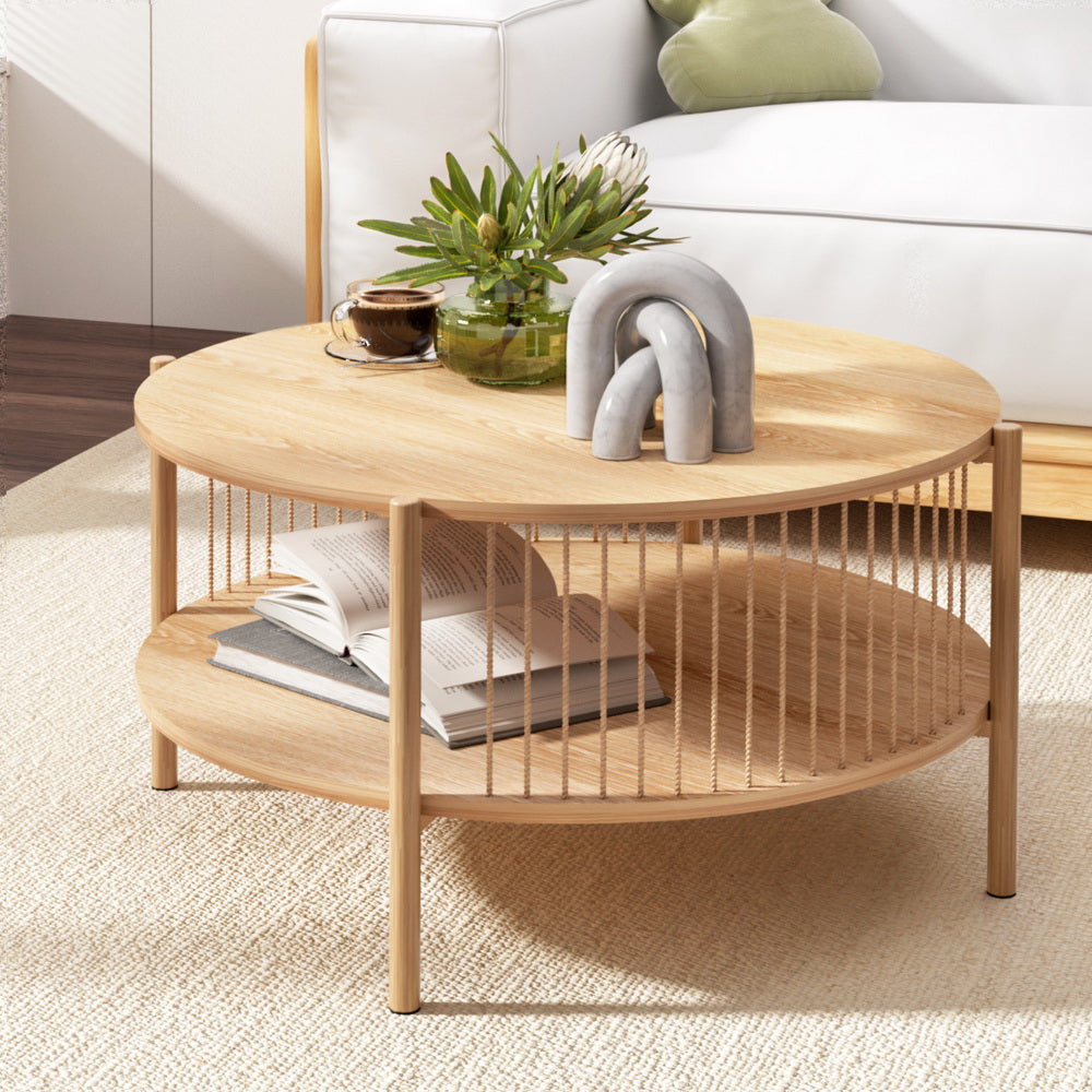 Artiss Round Coffee Table with Lower Shelf