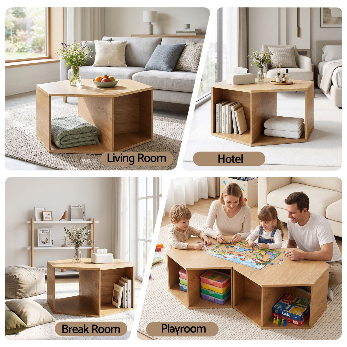 Artiss Hexagonal Coffee Table with Open Storage