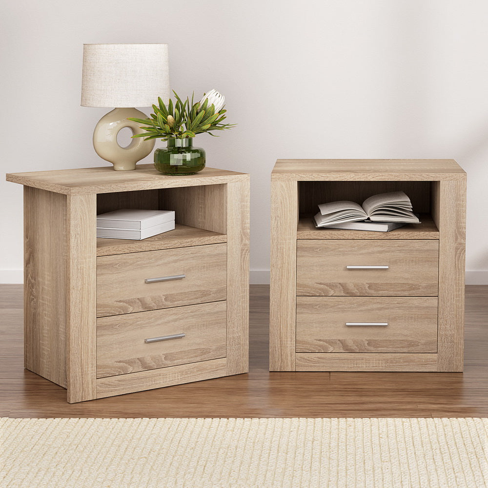 Artiss Tara Oak Finish Bedside Tables, Set of 2