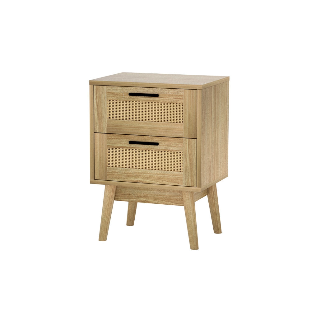 Artiss Rie Rattan Detail Bedside Table with Two Drawers