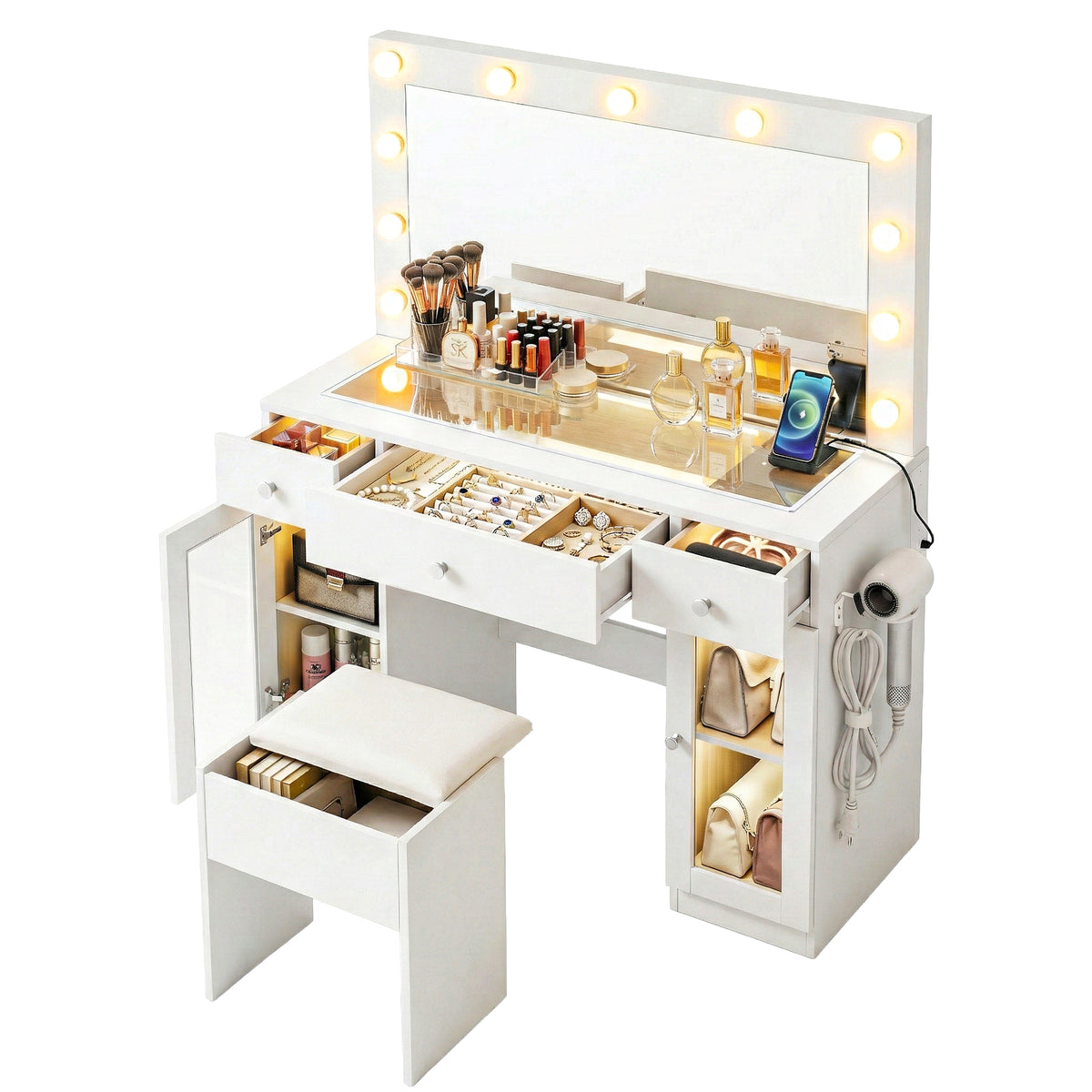 Artiss White Dressing Table Set with LED and RGB Lighting