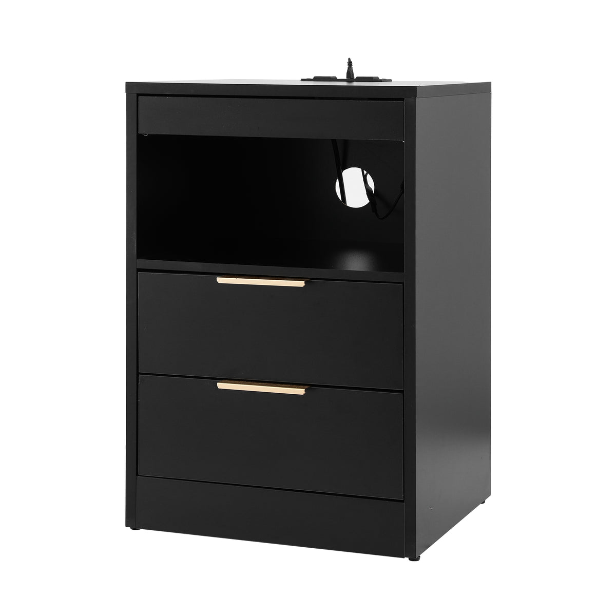 Artiss Black LED Bedside Table with Charging Station
