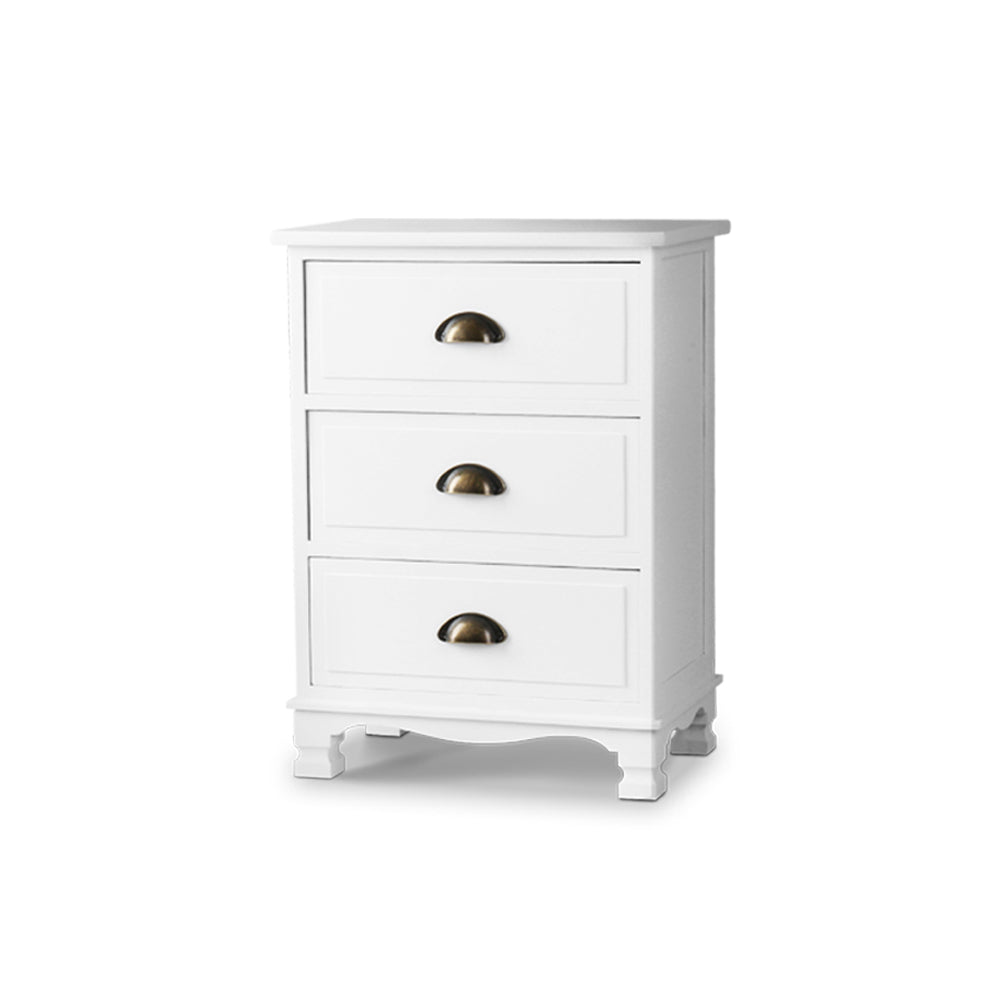 Artiss Thyme White Bedside Table with Three Drawers