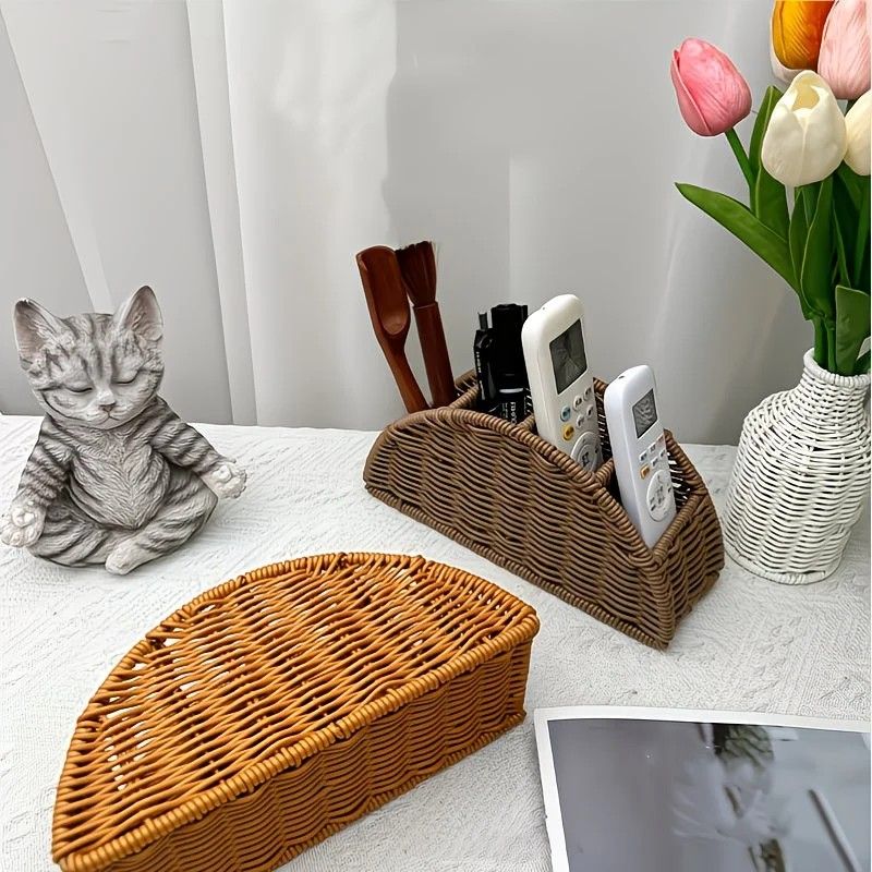 Grey Handwoven Remote Control Storage Box