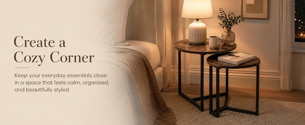 Rustic Brown Round Nesting Side Tables, Set of 2