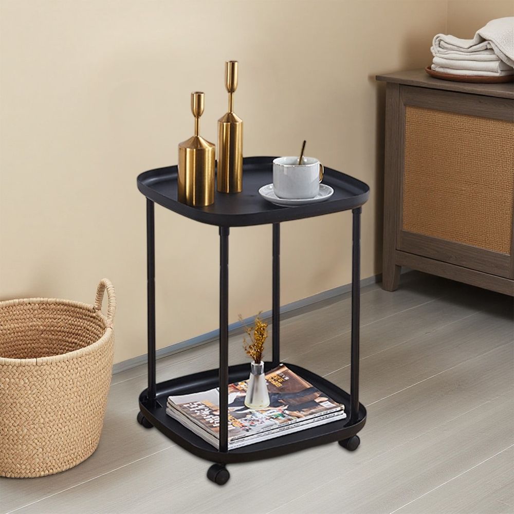 Rolling Side Table with Two Shelves