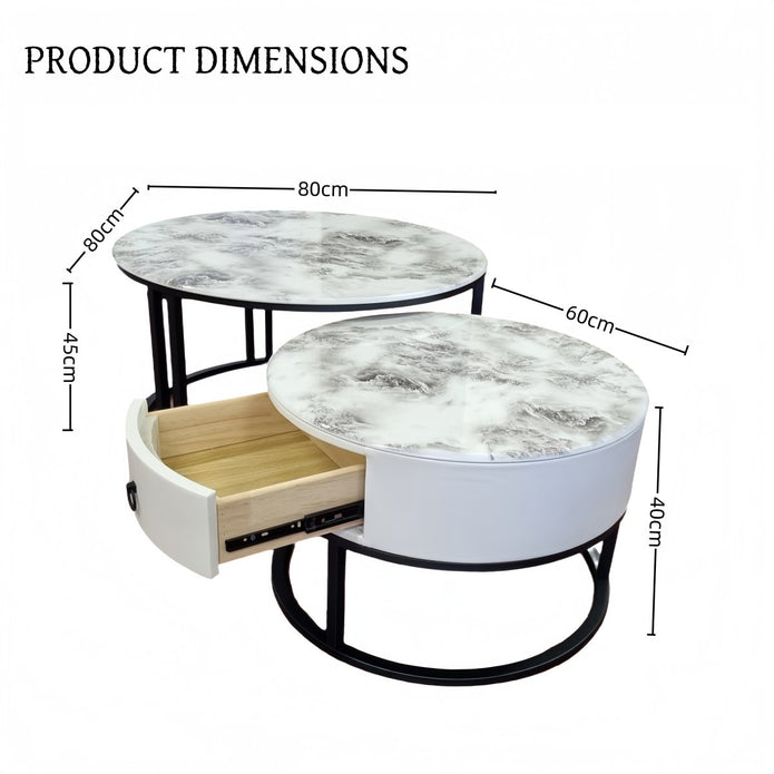 Snowy Mountain Marble Look Nesting Tables with Black Frames