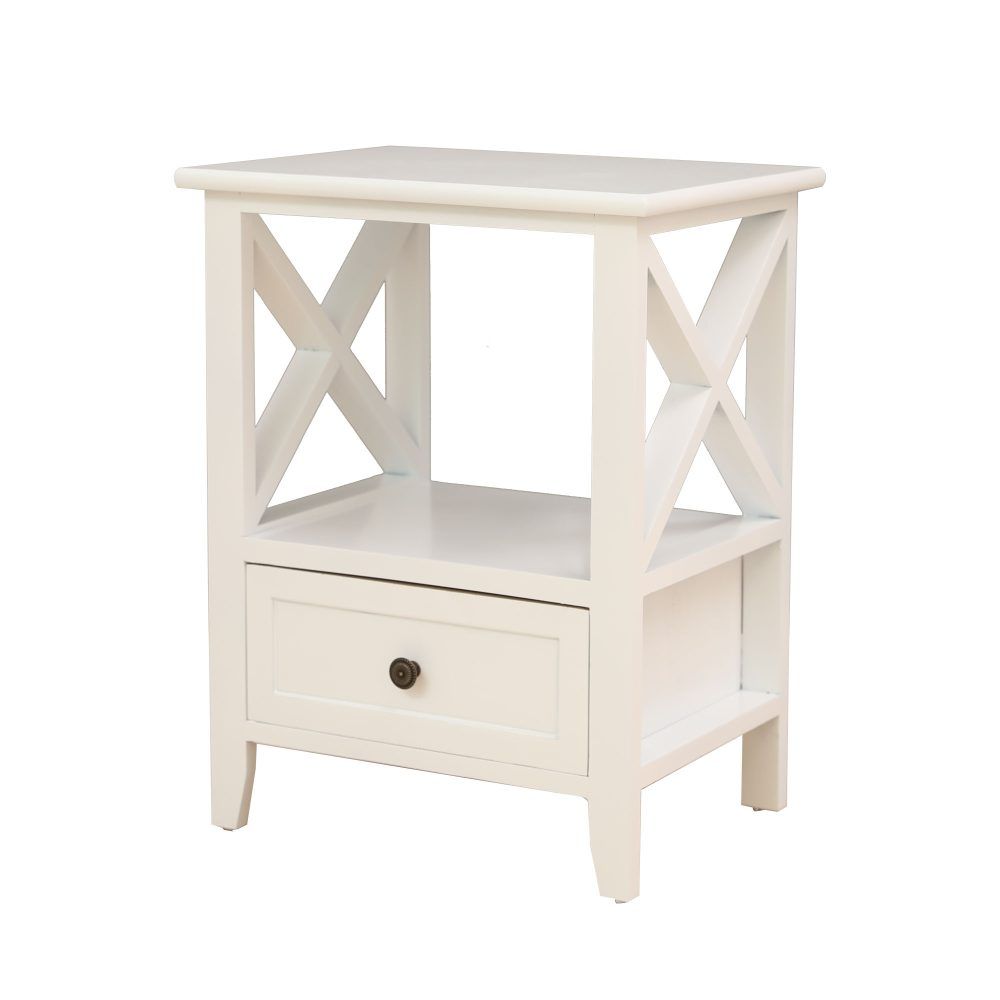 Rustic White Bedside Tables with Drawers, Set of 2