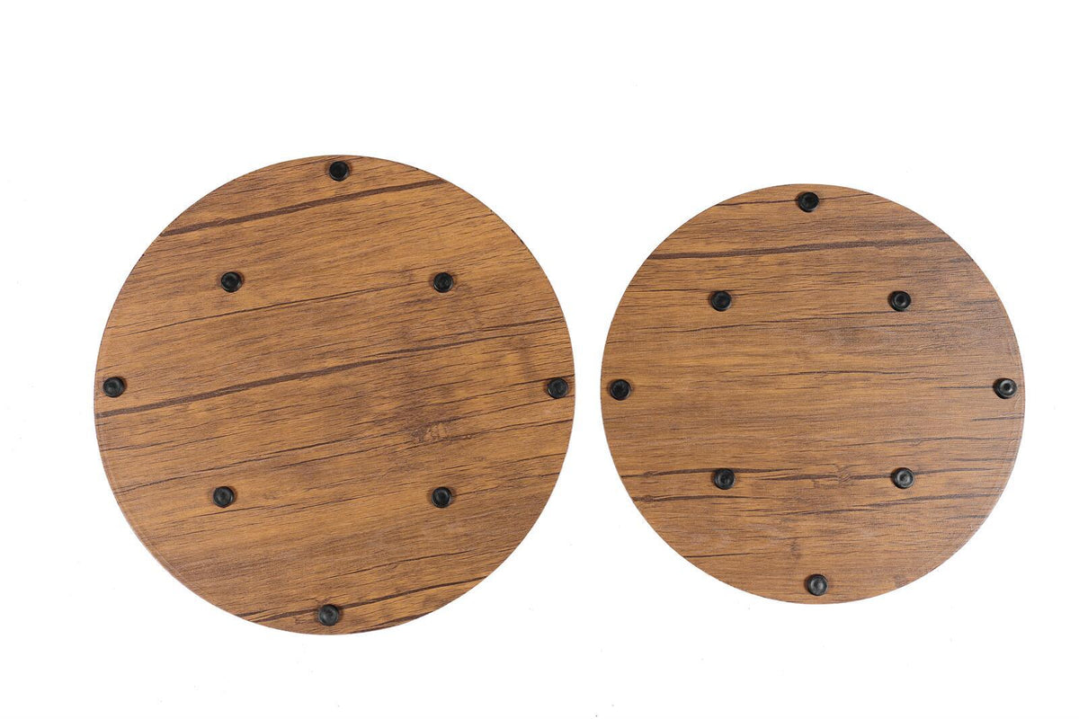 YES4HOMES Rustic Brown Round Coffee Tables, Set of 2