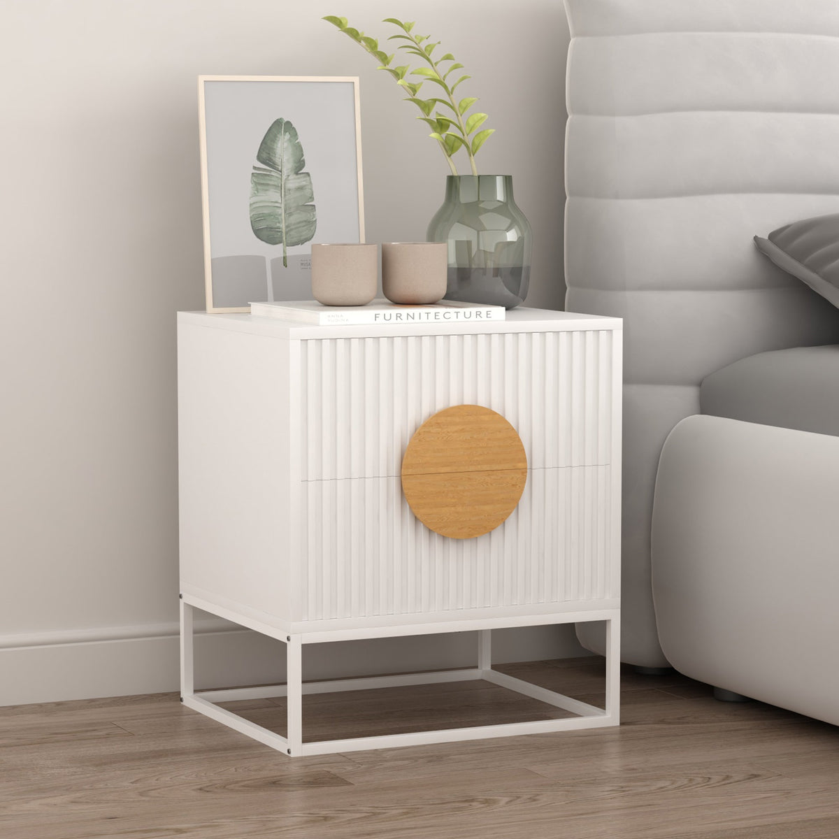 Belmonte White Fluted Bedside Table