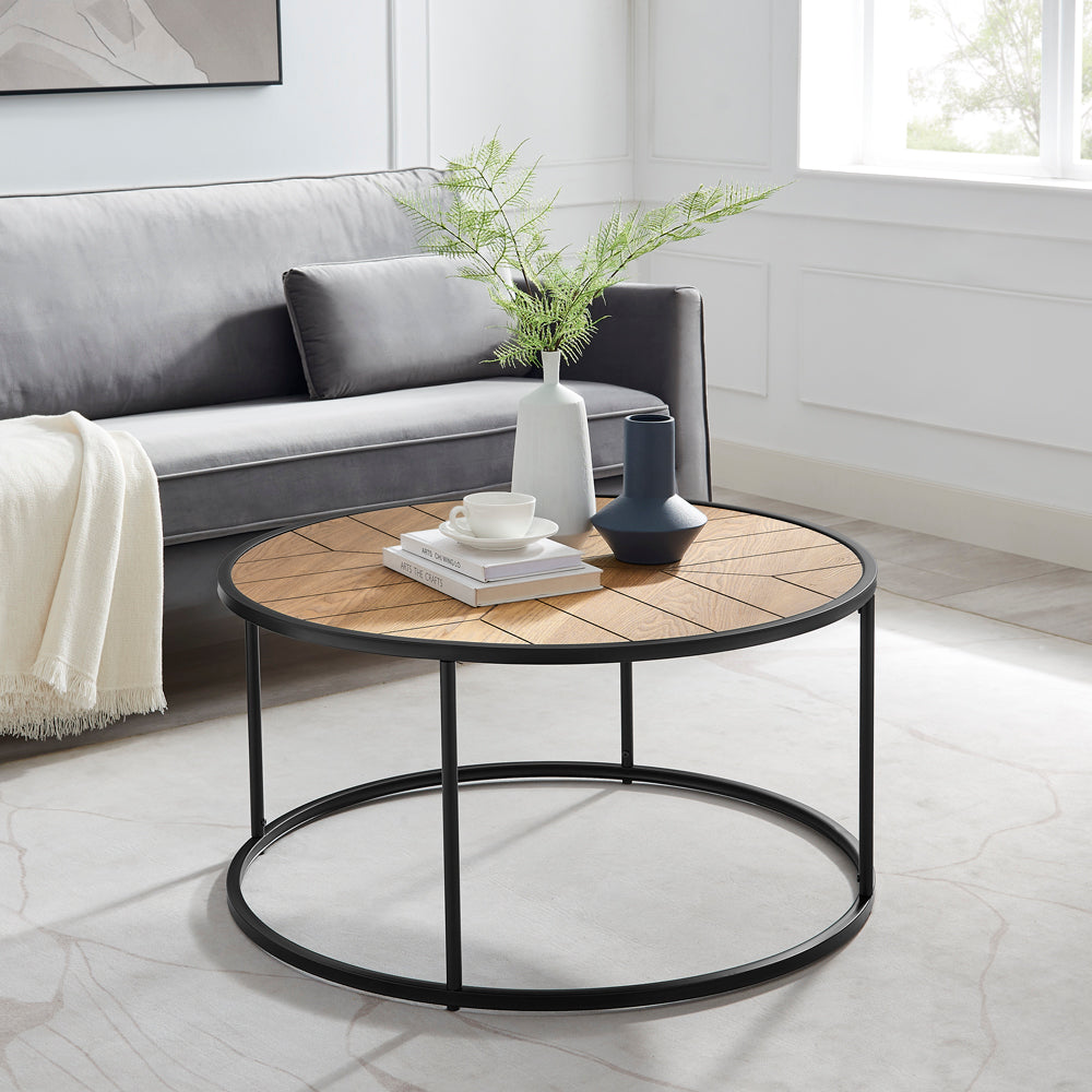Chevron Coffee Table in Black and Natural Finish