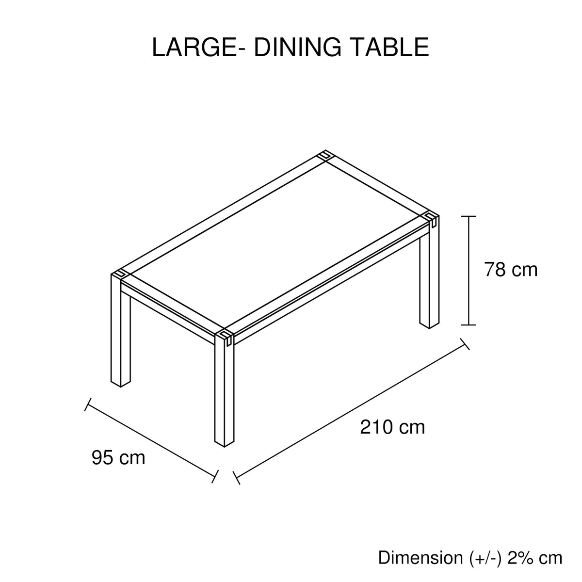 Chocolate Finish Acacia Base Dining Table, 210 cm