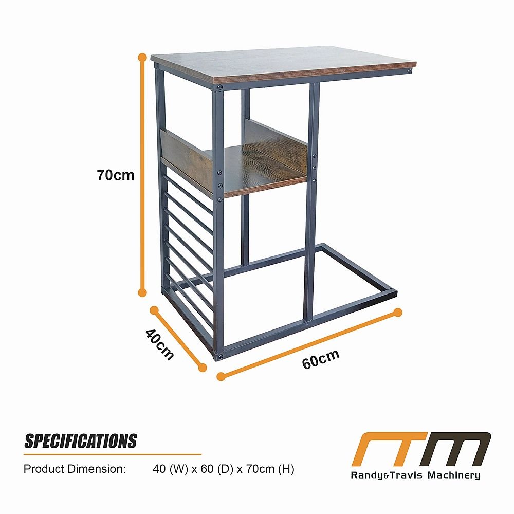C Shaped Sofa Side Table with Storage Shelf