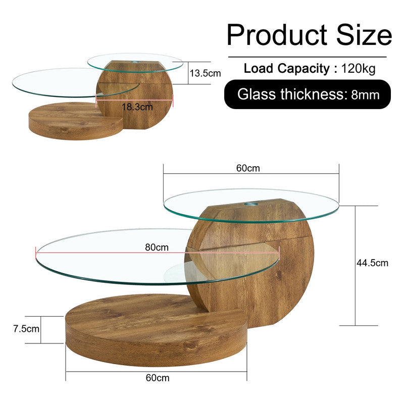 Minori Glass and Dark Wood Grain Coffee Table