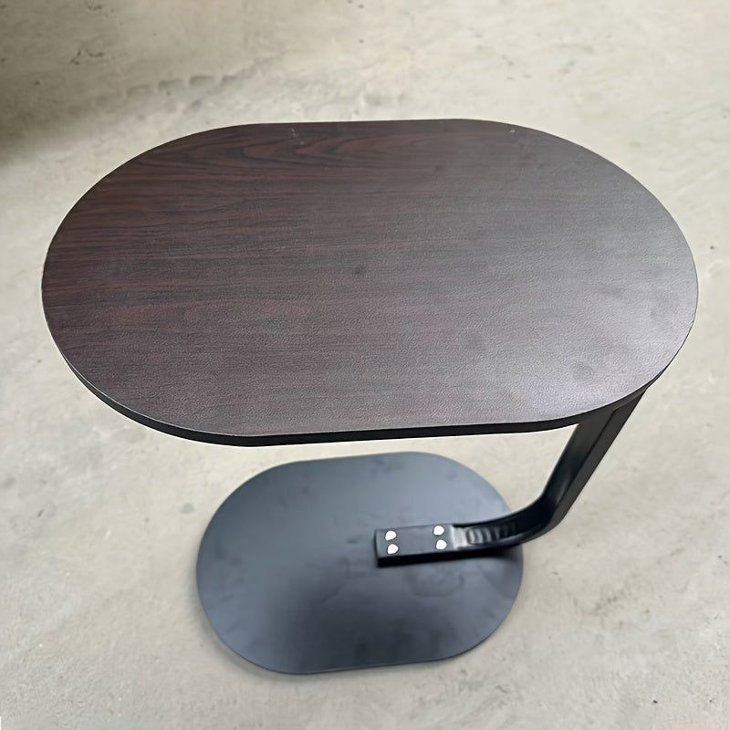 Nut Brown C Shaped Side Table with Metal Frame