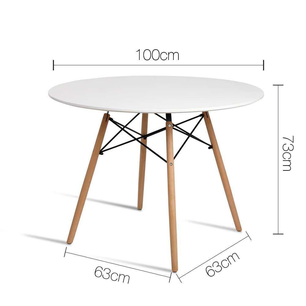 Artiss White Round Four Seater Dining Table, 100 cm