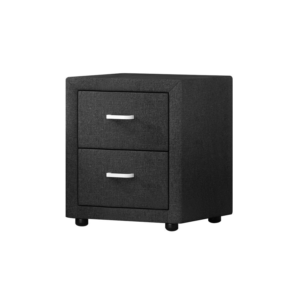 Artiss Caden Charcoal Bedside Table with Fabric Drawers