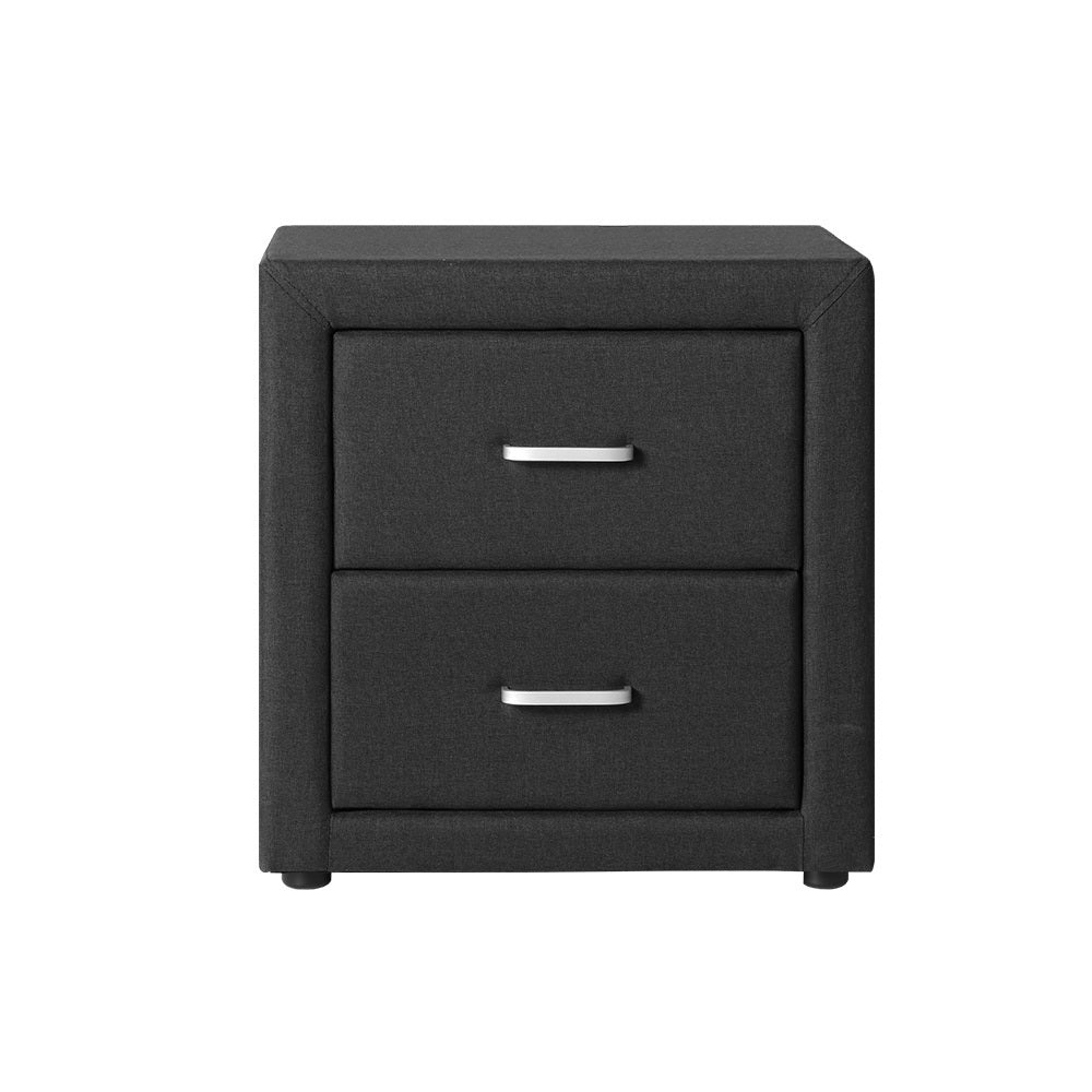 Artiss Caden Charcoal Bedside Table with Fabric Drawers