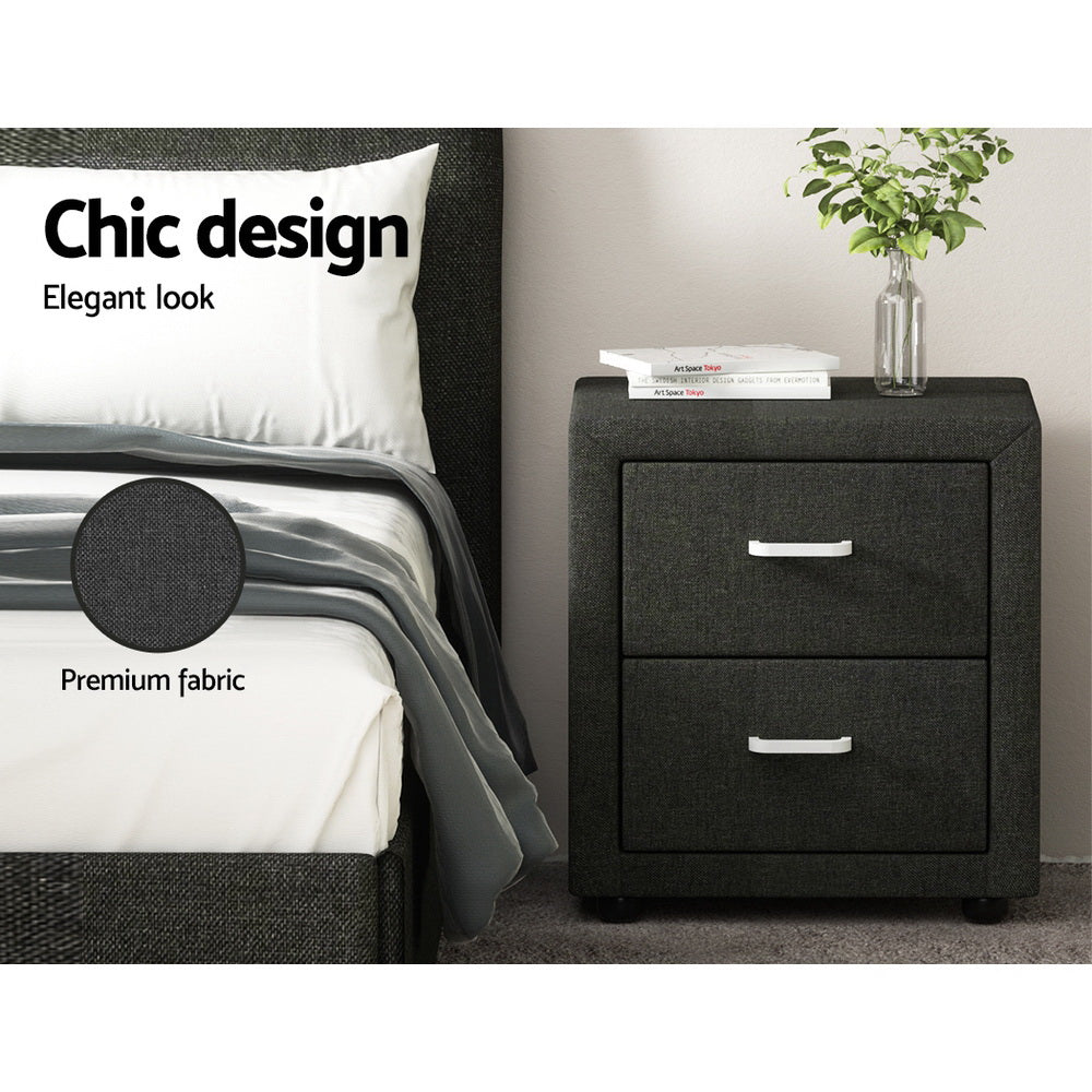 Artiss Caden Charcoal Bedside Table with Fabric Drawers