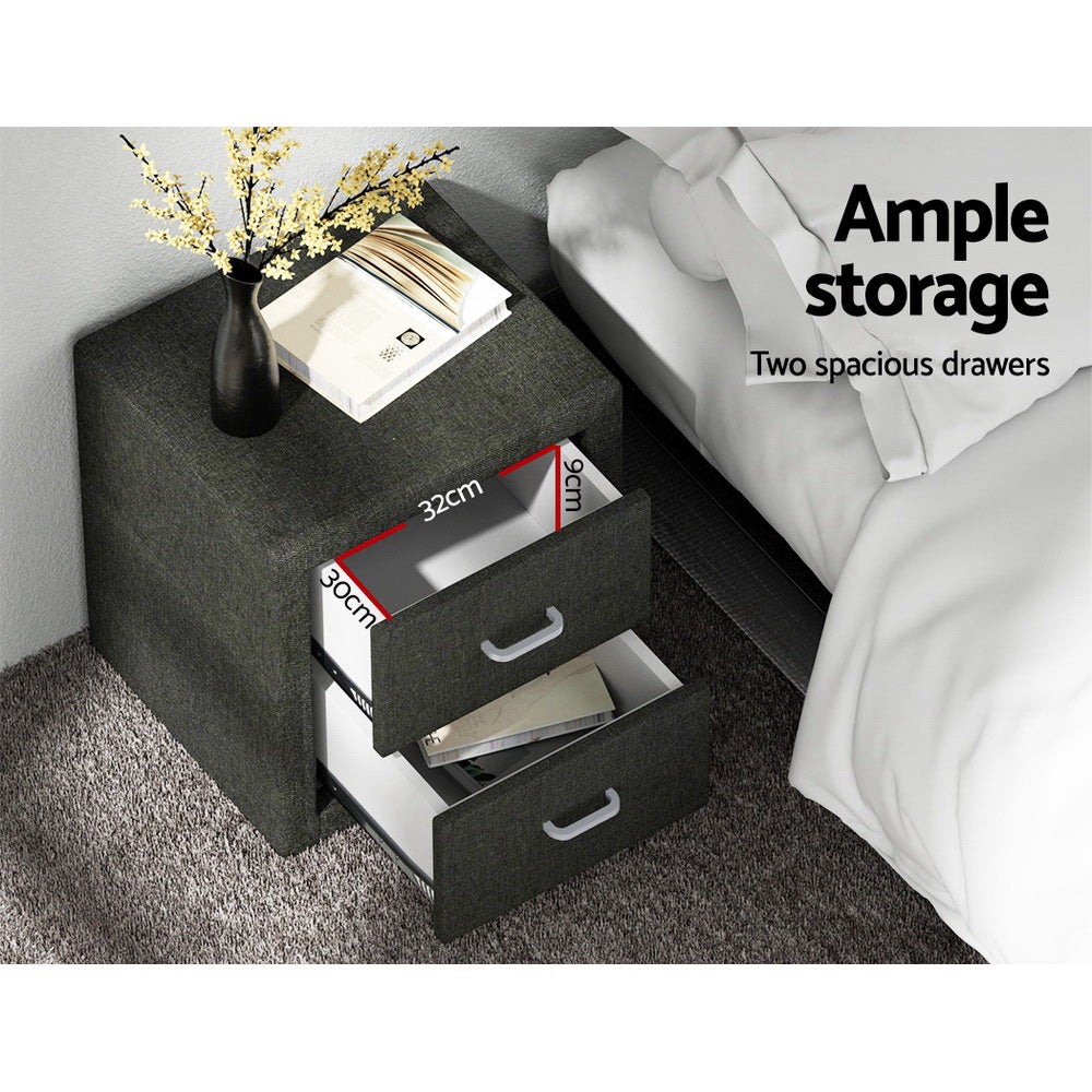 Artiss Caden Charcoal Bedside Table with Fabric Drawers