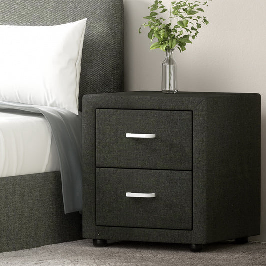 Artiss Caden Charcoal Bedside Table with Fabric Drawers