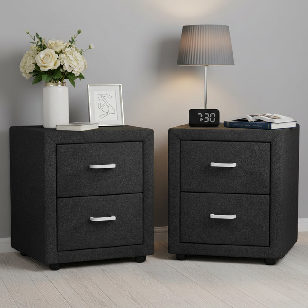Artiss Caden Charcoal Fabric Bedside Tables, Set of 2