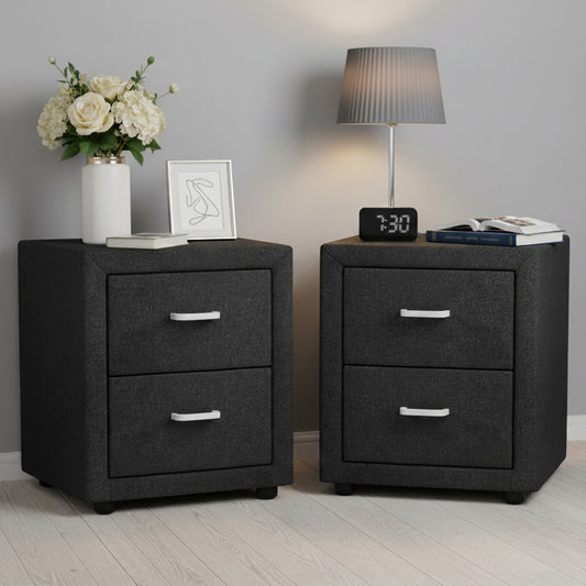 Artiss Caden Charcoal Fabric Bedside Tables, Set of 2