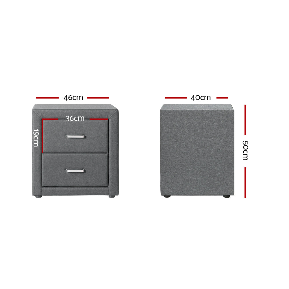 Artiss Caden Grey Fabric Bedside Table with Two Drawers
