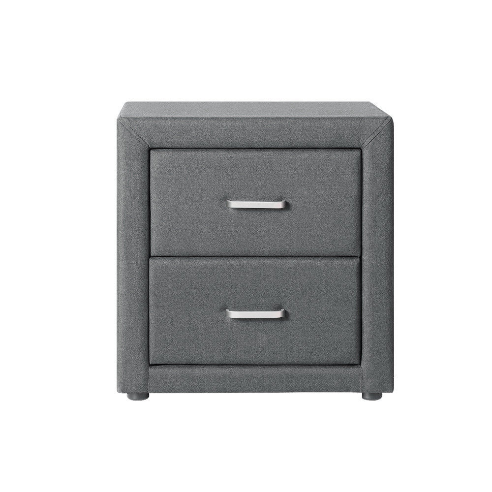 Artiss Caden Grey Fabric Bedside Table with Two Drawers