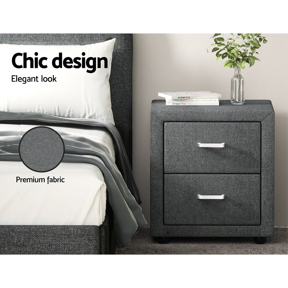 Artiss Caden Grey Fabric Bedside Table with Two Drawers
