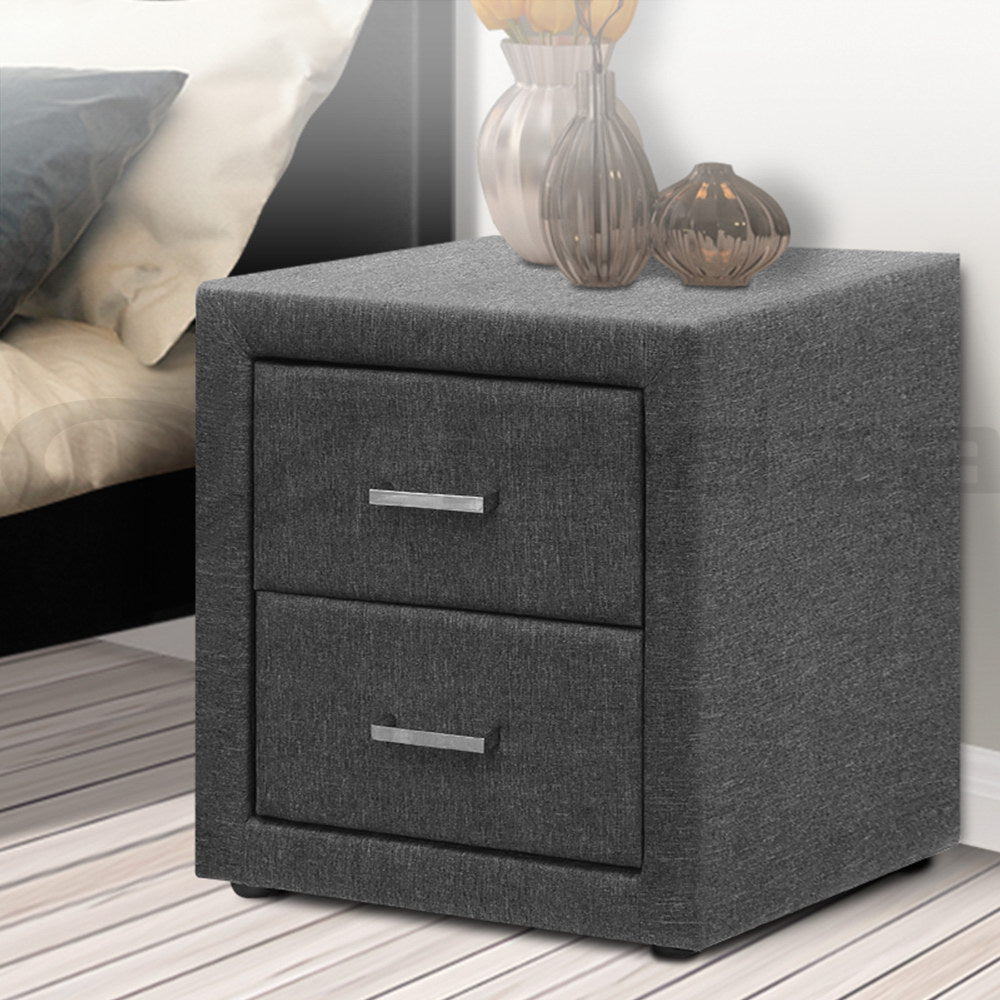 Artiss Caden Grey Fabric Bedside Table with Two Drawers