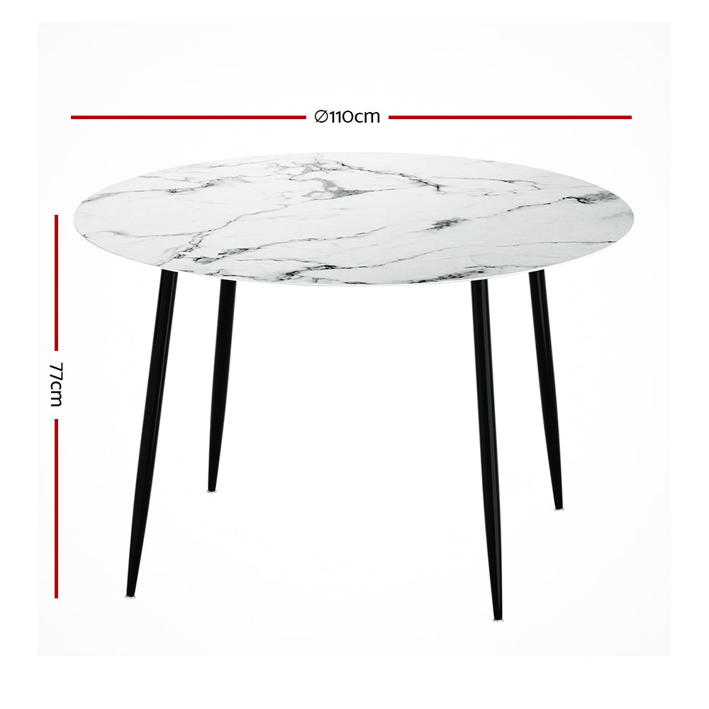 Artiss Round Marble Effect Dining Table, 110 cm