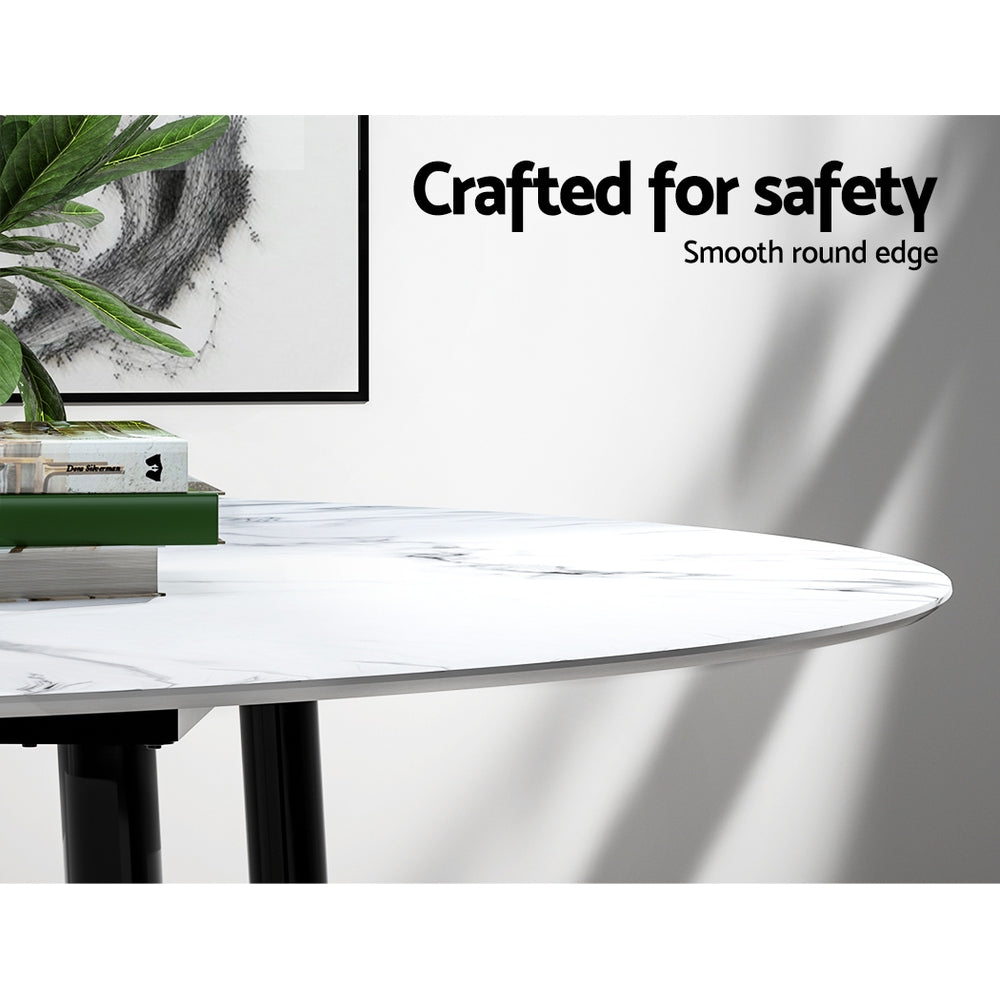 Artiss Round Marble Effect Dining Table, 110 cm