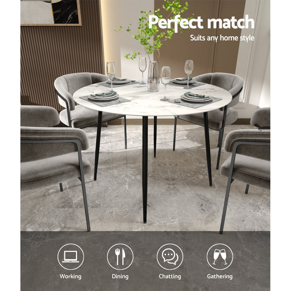 Artiss Round Marble Effect Dining Table, 110 cm