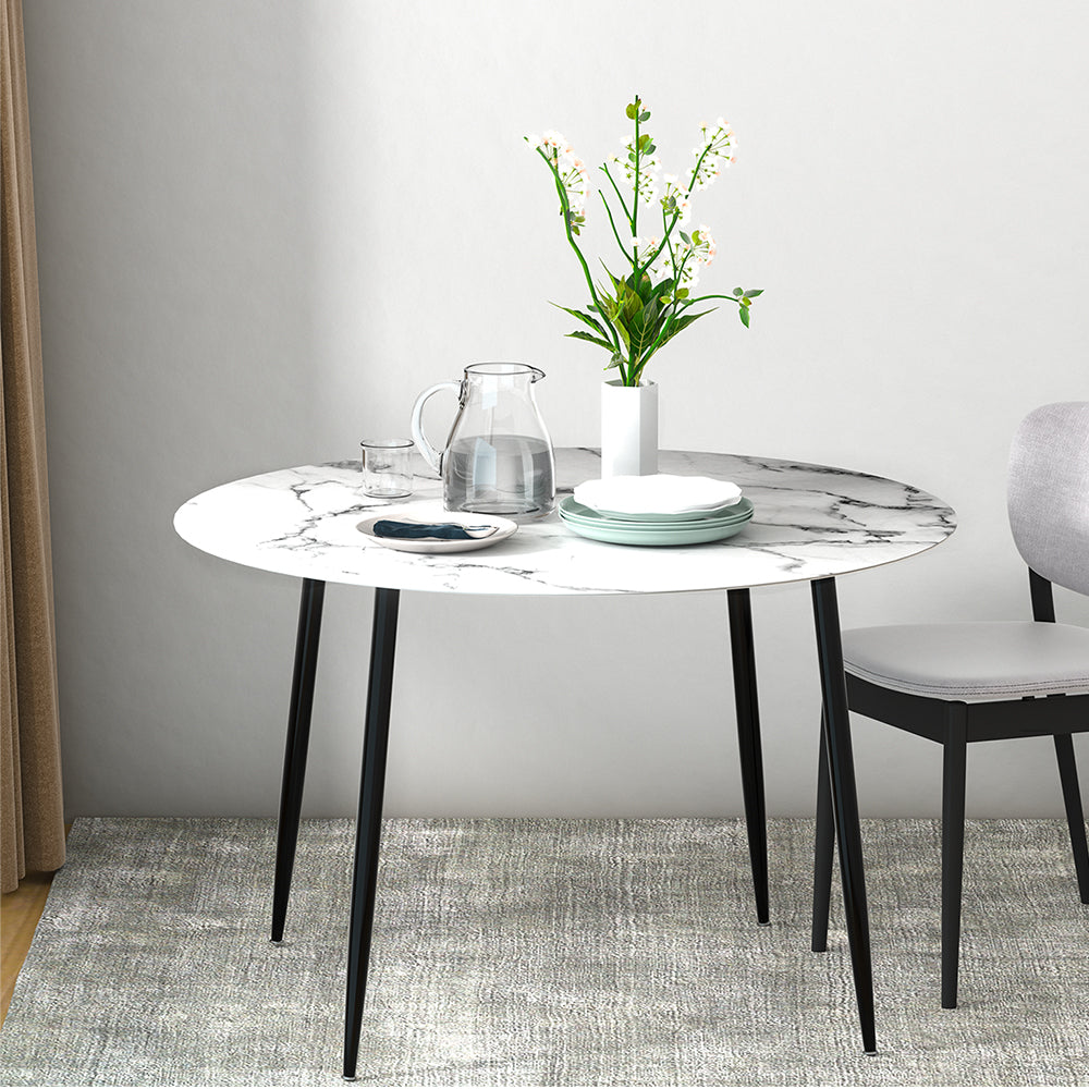 Artiss Round Marble Effect Dining Table, 110 cm