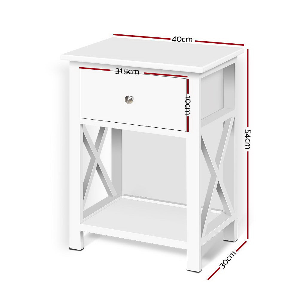 Artiss Emma White Bedside Table with Drawer and Shelf