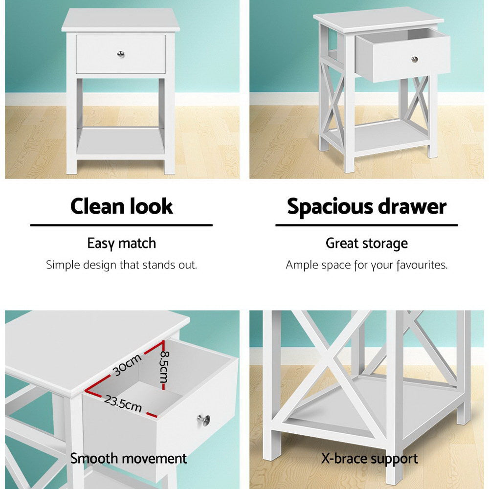 Artiss Emma White Bedside Table with Drawer and Shelf